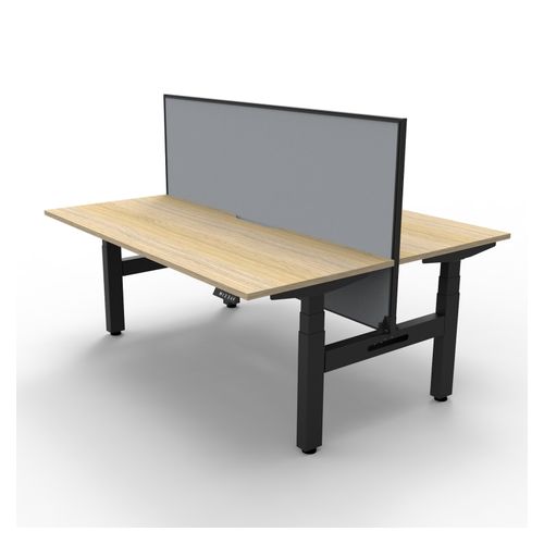 Rapid Boost Plus Height Adjustable Desk with Screen Back To Back 1500mm Black Frame Natural Oak Top