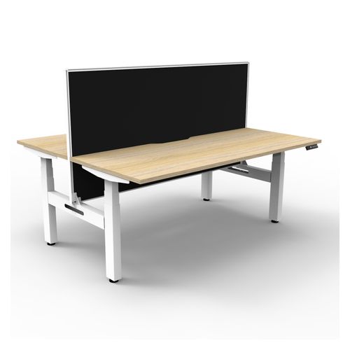 Rapid Boost Plus Height Adjustable Desk with Screen Back To Back 1500mm White Frame Natural Oak Top