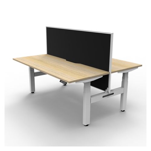 Rapid Boost Plus Height Adjustable Desk with Screen Back To Back 1500mm White Frame Natural Oak Top