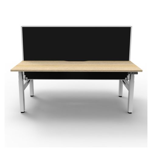Rapid Boost Plus Height Adjustable Desk with Screen Back To Back 1500mm White Frame Natural Oak Top