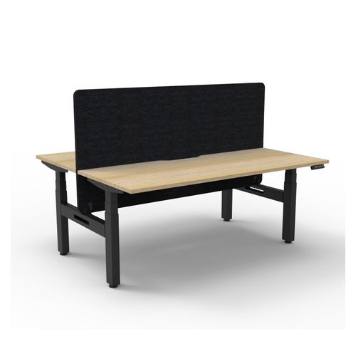 Rapid Boost Plus Height Adjustable Desk with Black Eco Screen Back To Back 1200mm Black Frame Natural Oak Top