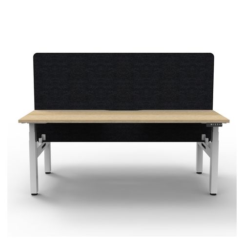 Rapid Boost Plus Height Adjustable Desk with Black Eco Screen Back To Back 1200mm White Frame Natural Oak Top