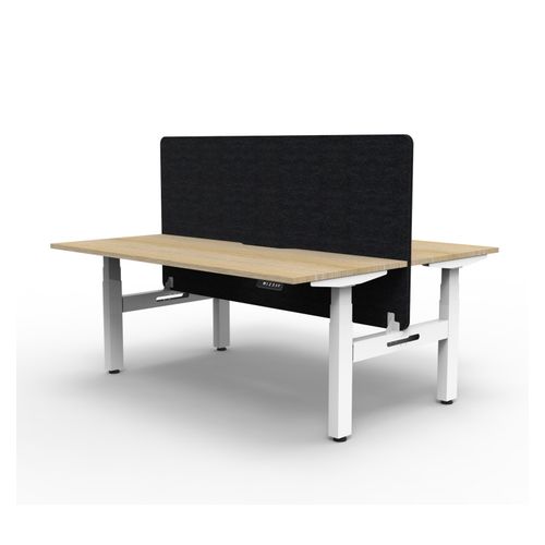 Rapid Boost Plus Height Adjustable Desk with Black Eco Screen Back To Back 1200mm White Frame Natural Oak Top