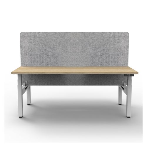Rapid Boost Plus Height Adjustable Desk with Grey Eco Screen Back To Back 1200mm White Frame Natural Oak Top