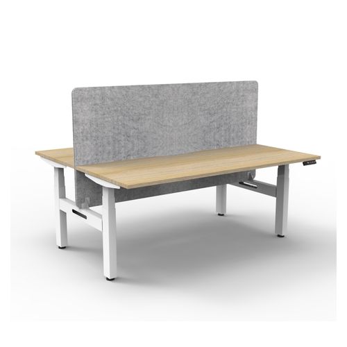 Rapid Boost Plus Height Adjustable Desk with Grey Eco Screen Back To Back 1200mm White Frame Natural Oak Top