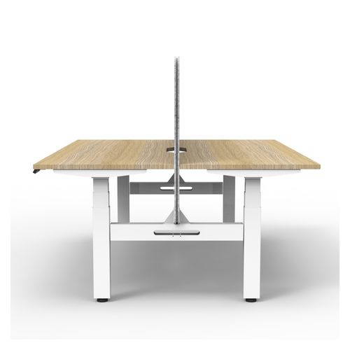 Rapid Boost Plus Height Adjustable Desk with Grey Eco Screen Back To Back 1200mm White Frame Natural Oak Top