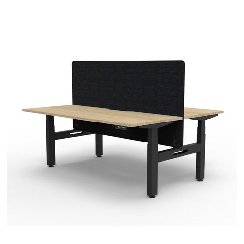 Rapid Boost Plus Height Adjustable Desk with Black Eco Screen Back To Back 1500mm Black Frame Natural Oak Top