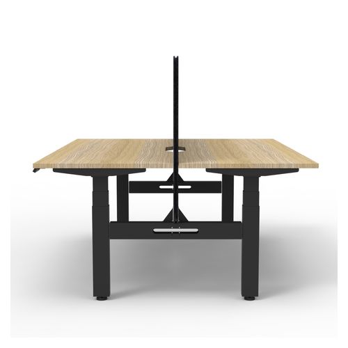 Rapid Boost Plus Height Adjustable Desk with Black Eco Screen Back To Back 1500mm Black Frame Natural Oak Top
