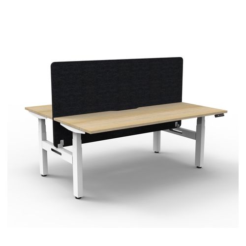 Rapid Boost Plus Height Adjustable Desk with Black Eco Screen Back To Back 1500mm White Frame Natural Oak Top