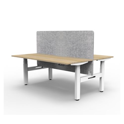 Rapid Boost Plus Height Adjustable Desk with Grey Eco Screen Back To Back 1500mm White Frame Natural Oak Top