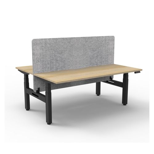 Rapid Boost Plus Height Adjustable Desk with Grey Eco Screen Back To Back 1800mm Black Frame Natural Oak Top
