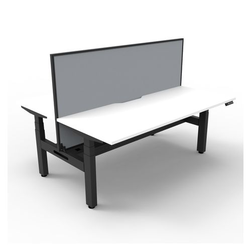 Rapid Boost Plus Height Adjustable Desk with Screen & Cable Tray Back To Back 1200mm Black Frame Natural White Top