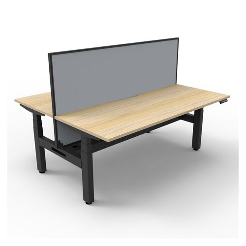 Rapid Boost Plus Height Adjustable Desk with Screen & Cable Tray Back To Back 1200mm Black Frame Natural Oak Top