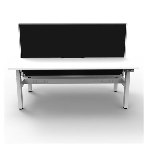 Rapid Boost Plus Height Adjustable Desk with Screen & Cable Tray Back To Back 1200mm White Frame Natural White Top