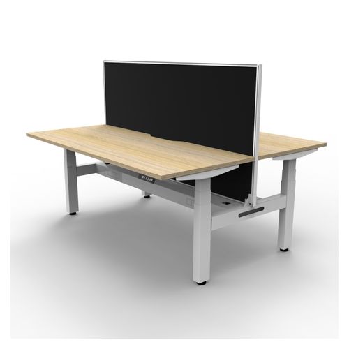 Rapid Boost Plus Height Adjustable Desk with Screen & Cable Tray Back To Back 1200mm White Frame Natural Oak Top