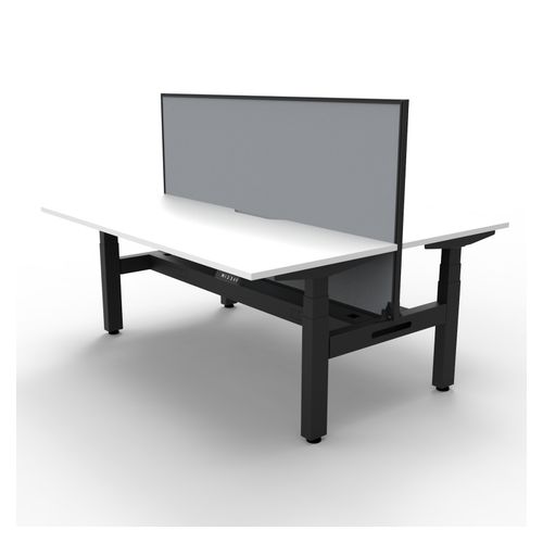 Rapid Boost Plus Height Adjustable Desk with Screen & Cable Tray Back To Back 1500mm Black Frame Natural White Top