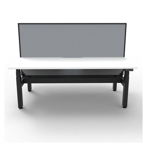 Rapid Boost Plus Height Adjustable Desk with Screen & Cable Tray Back To Back 1500mm Black Frame Natural White Top