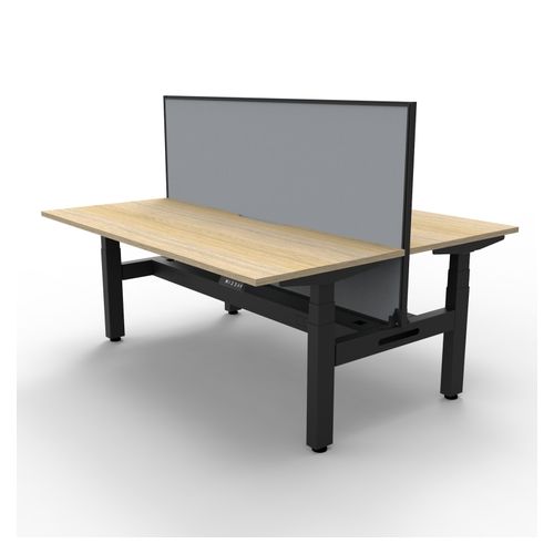 Rapid Boost Plus Height Adjustable Desk with Screen & Cable Tray Back To Back 1800mm Black Frame Natural Oak Top