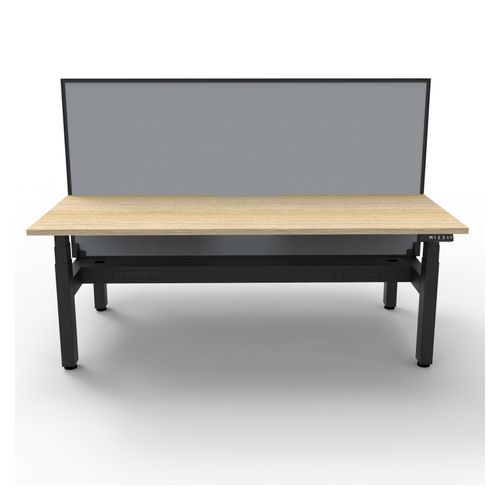 Rapid Boost Plus Height Adjustable Desk with Screen & Cable Tray Back To Back 1800mm Black Frame Natural Oak Top