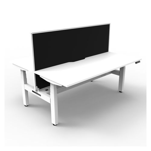 Rapid Boost Plus Height Adjustable Desk with Screen & Cable Tray Back To Back 1800mm White Frame Natural White Top