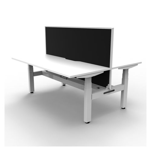 Rapid Boost Plus Height Adjustable Desk with Screen & Cable Tray Back To Back 1800mm White Frame Natural White Top