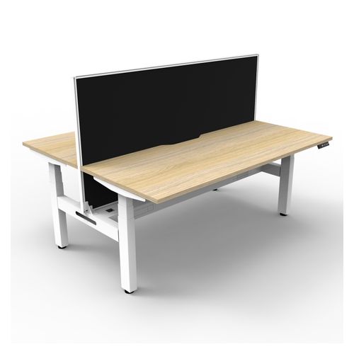 Rapid Boost Plus Height Adjustable Desk with Screen & Cable Tray Back To Back 1800mm White Frame Natural Oak Top