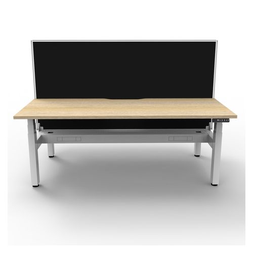 Rapid Boost Plus Height Adjustable Desk with Screen & Cable Tray Back To Back 1800mm White Frame Natural Oak Top