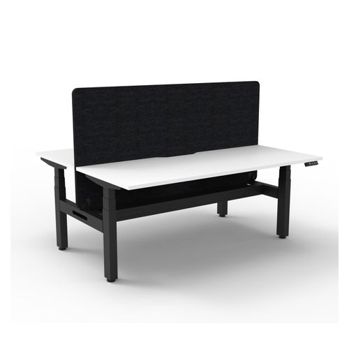 Rapid Boost Plus Height Adjustable Desk with Black Eco Screen & Cable Tray Back To Back 1200mm Black Frame Natural White Top