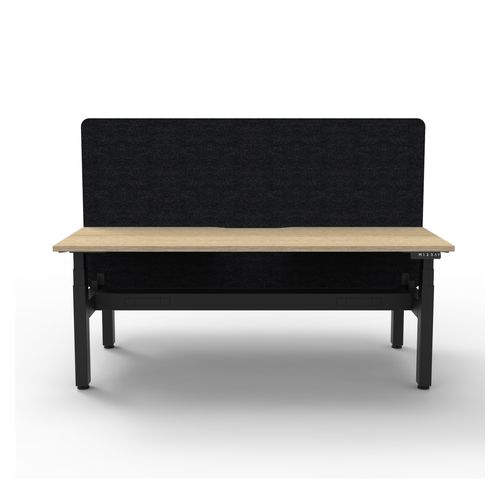 Rapid Boost Plus Height Adjustable Desk with Black Eco Screen & Cable Tray Back To Back 1200mm Black Frame Natural Oak Top