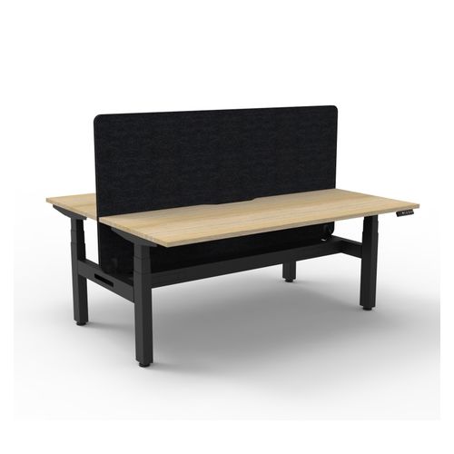 Rapid Boost Plus Height Adjustable Desk with Black Eco Screen & Cable Tray Back To Back 1200mm Black Frame Natural Oak Top