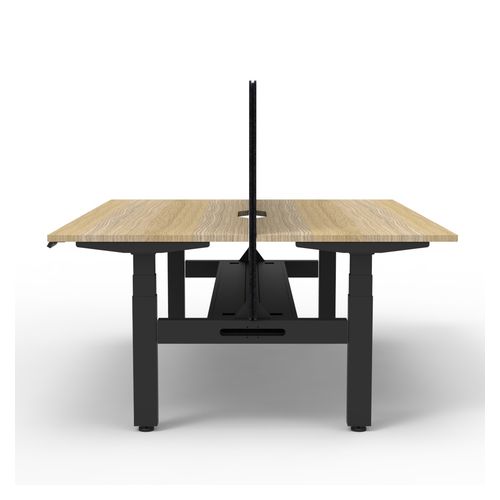 Rapid Boost Plus Height Adjustable Desk with Black Eco Screen & Cable Tray Back To Back 1200mm Black Frame Natural Oak Top