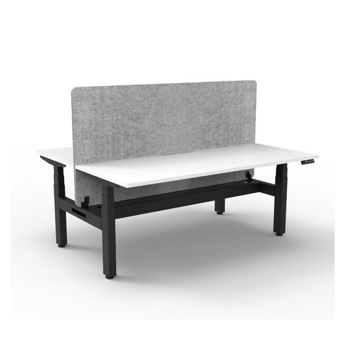 Rapid Boost Plus Height Adjustable Desk with Grey Eco Screen & Cable Tray Back To Back 1200mm Black Frame Natural White Top