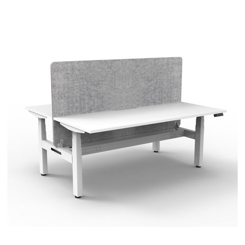 Rapid Boost Plus Height Adjustable Desk with Grey Eco Screen & Cable Tray Back To Back 1200mm White Frame Natural White Top