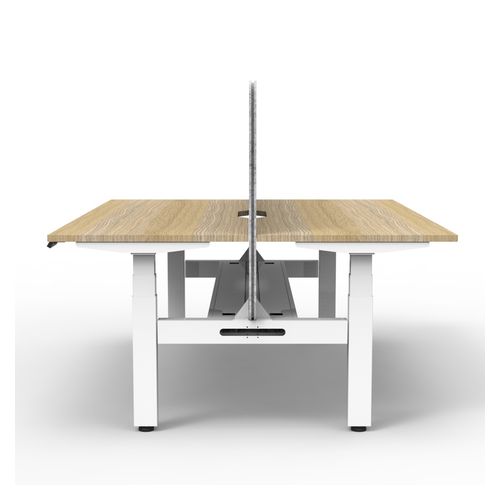 Rapid Boost Plus Height Adjustable Desk with Grey Eco Screen & Cable Tray Back To Back 1200mm White Frame Natural Oak Top