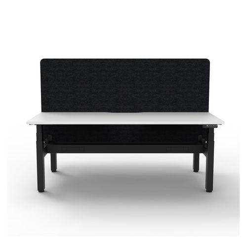 Rapid Boost Plus Height Adjustable Desk with Black Eco Screen & Cable Tray Back To Back 1500mm Black Frame Natural White Top