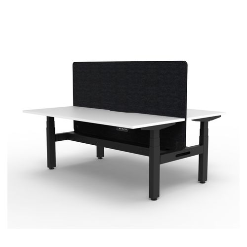 Rapid Boost Plus Height Adjustable Desk with Black Eco Screen & Cable Tray Back To Back 1500mm Black Frame Natural White Top