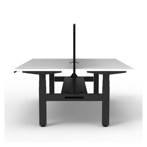 Rapid Boost Plus Height Adjustable Desk with Black Eco Screen & Cable Tray Back To Back 1500mm Black Frame Natural White Top