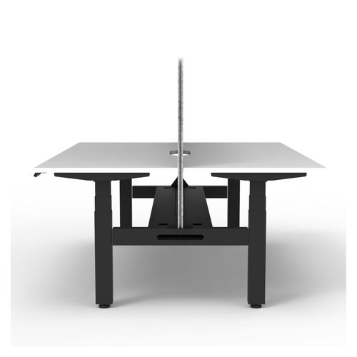 Rapid Boost Plus Height Adjustable Desk with Grey Eco Screen & Cable Tray Back To Back 1500mm Black Frame Natural White Top