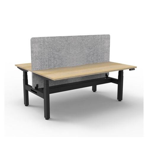 Rapid Boost Plus Height Adjustable Desk with Grey Eco Screen & Cable Tray Back To Back 1500mm Black Frame Natural Oak Top