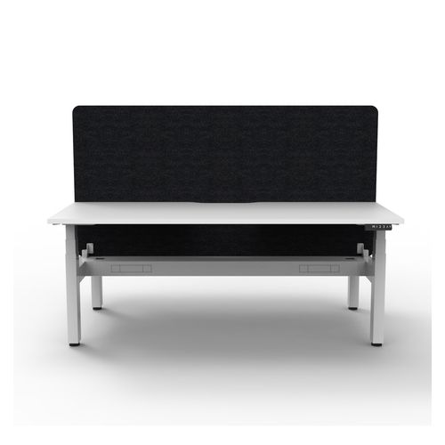Rapid Boost Plus Height Adjustable Desk with Black Eco Screen & Cable Tray Back To Back 1500mm White Frame Natural White Top