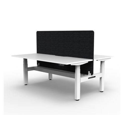 Rapid Boost Plus Height Adjustable Desk with Black Eco Screen & Cable Tray Back To Back 1500mm White Frame Natural White Top