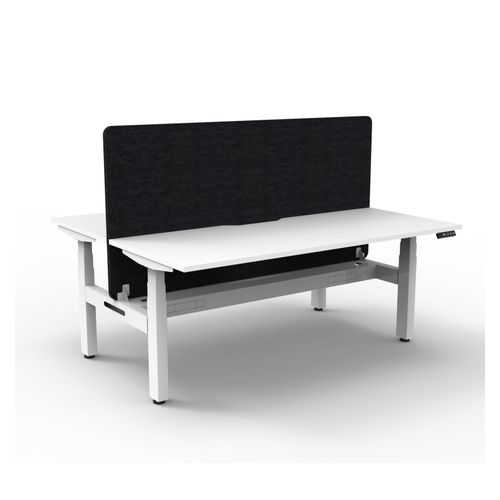 Rapid Boost Plus Height Adjustable Desk with Black Eco Screen & Cable Tray Back To Back 1500mm White Frame Natural White Top