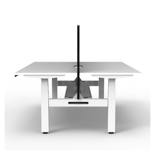 Rapid Boost Plus Height Adjustable Desk with Black Eco Screen & Cable Tray Back To Back 1500mm White Frame Natural White Top