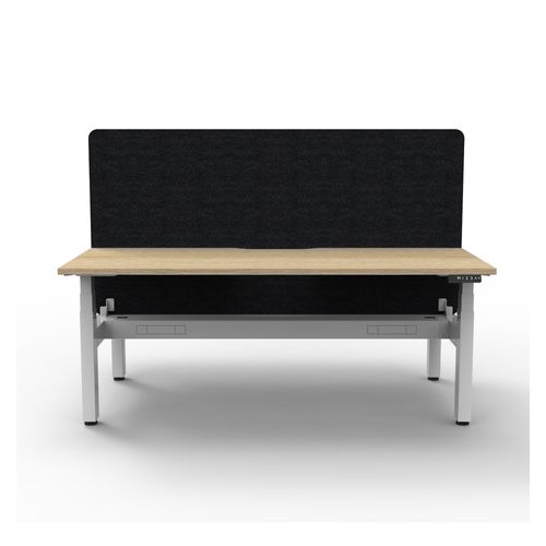 Rapid Boost Plus Height Adjustable Desk with Black Eco Screen & Cable Tray Back To Back 1500mm White Frame Natural Oak Top