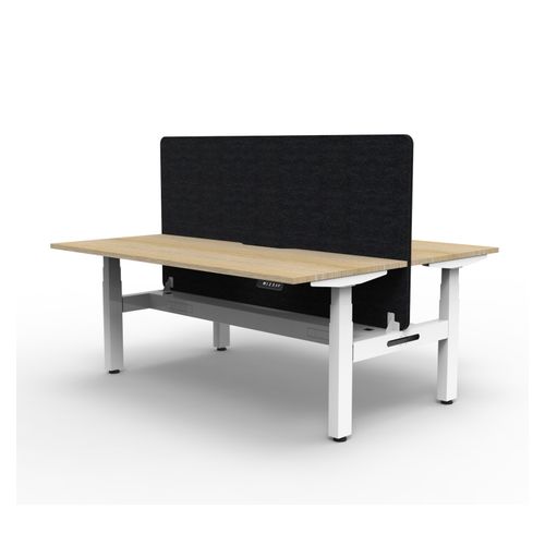 Rapid Boost Plus Height Adjustable Desk with Black Eco Screen & Cable Tray Back To Back 1500mm White Frame Natural Oak Top