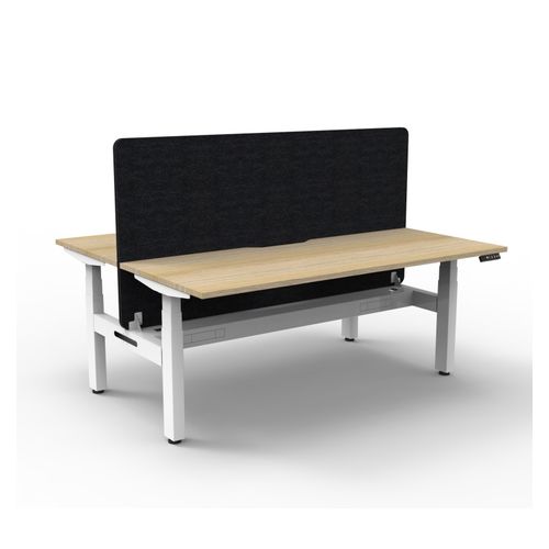 Rapid Boost Plus Height Adjustable Desk with Black Eco Screen & Cable Tray Back To Back 1500mm White Frame Natural Oak Top