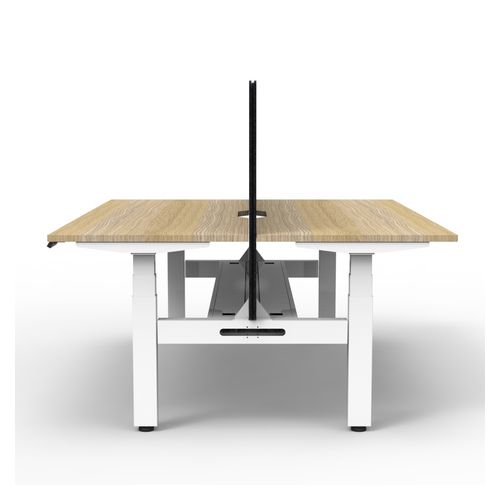 Rapid Boost Plus Height Adjustable Desk with Black Eco Screen & Cable Tray Back To Back 1500mm White Frame Natural Oak Top