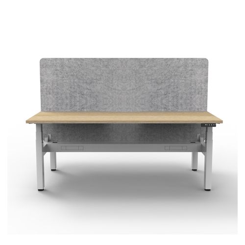 Rapid Boost Plus Height Adjustable Desk with Grey Eco Screen & Cable Tray Back To Back 1500mm White Frame Natural Oak Top