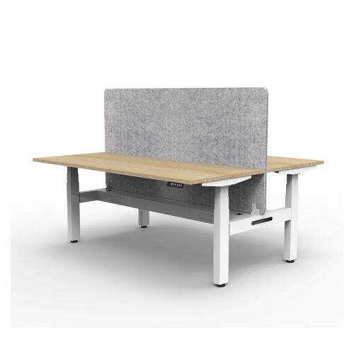 Rapid Boost Plus Height Adjustable Desk with Grey Eco Screen & Cable Tray Back To Back 1500mm White Frame Natural Oak Top