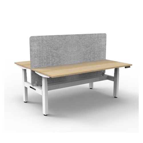 Rapid Boost Plus Height Adjustable Desk with Grey Eco Screen & Cable Tray Back To Back 1500mm White Frame Natural Oak Top